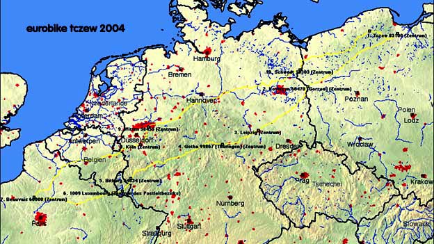 Eurobike Tczew - Europakarte mit Route