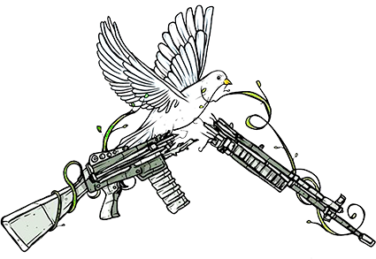 Taube mit zerbrockenem Gewehr