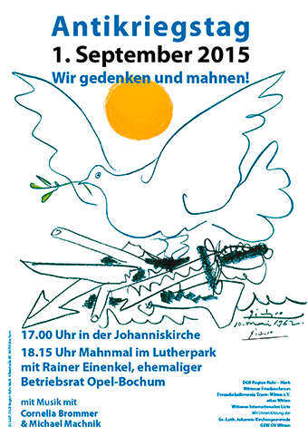 Plakat zum Antikriegstag Witten 2015