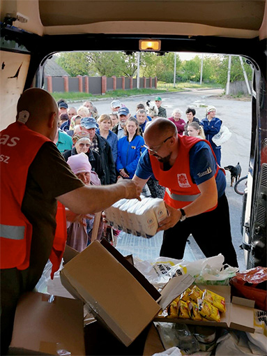 Hilfstransport in Bervytsya, einem Dorf im Oblast Kiew.